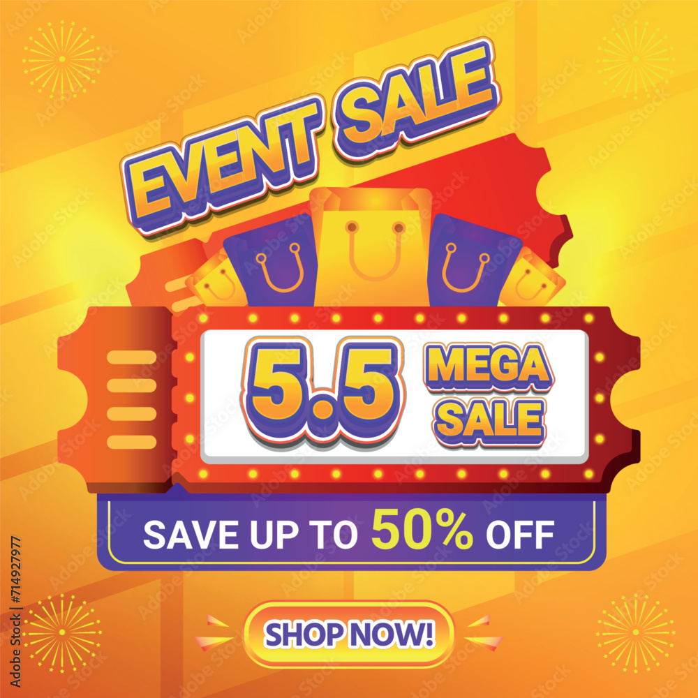 Fototapeta premium 5 5 EVENT MEGA SALE SHOPPING DAY 50 PERCENT OFF BACKGROUND SOCIAL MEDIA