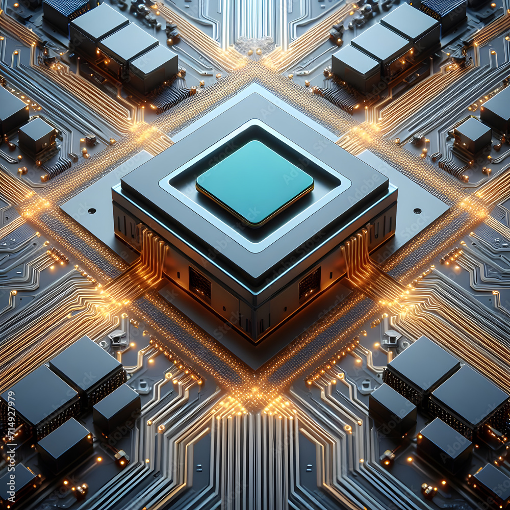 Fototapeta premium Intricate Complexity: Close-Up View of a Quantum Computer CPU Microprocessor