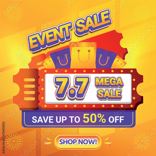 7 7 EVENT MEGA SALE SHOPPING DAY 50 PERCENT OFF BACKGROUND SOCIAL MEDIA
