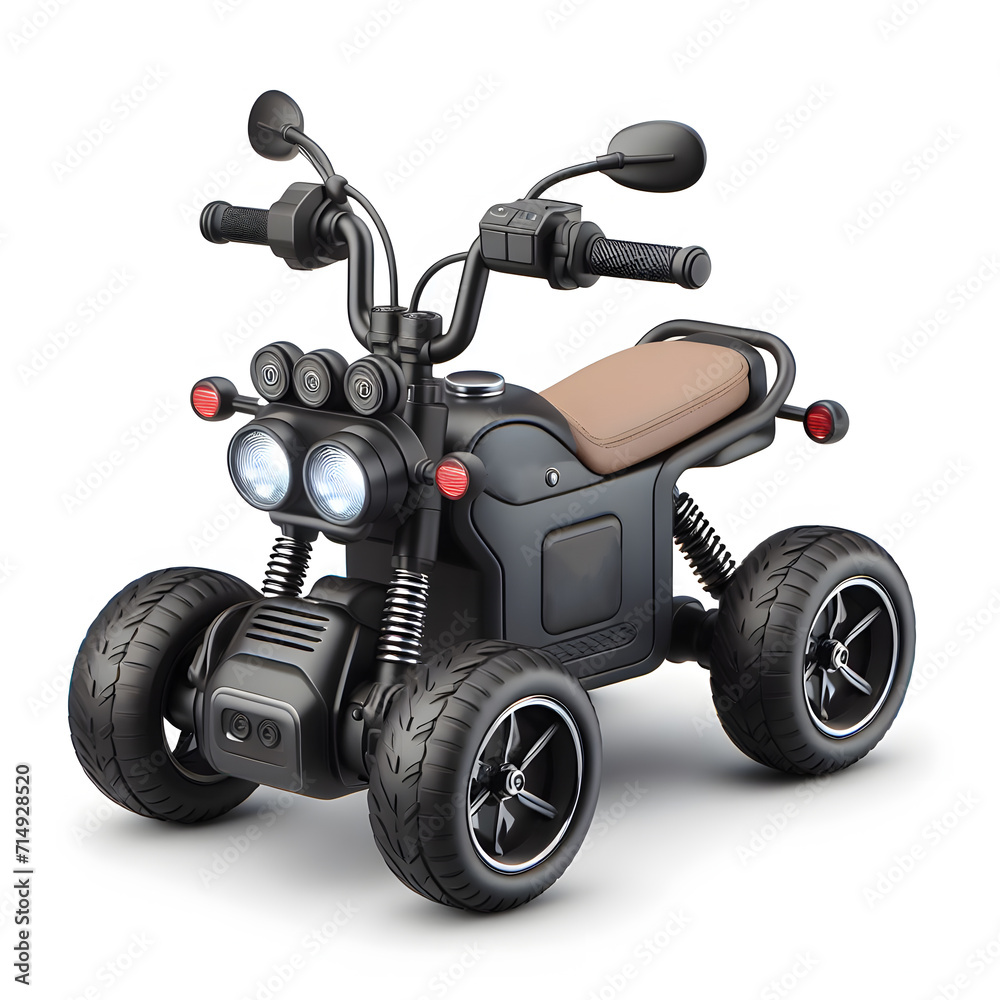 Sleek and Robust: Dark-Colored Electric ATV with Detailed Treads for Stability Sleek and Robust: Dark-Colored Electric ATV with Detailed Treads for Stability