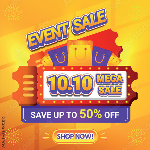 10 10 EVENT MEGA SALE SHOPPING DAY 50 PERCENT OFF BACKGROUND SOCIAL MEDIA