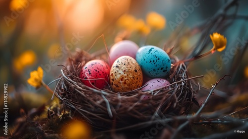 easter eggs in nest 