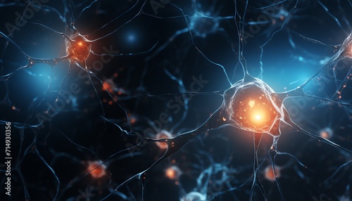 3D illustration of neurons network with glowing nodes, representing neural connections in the brain.
