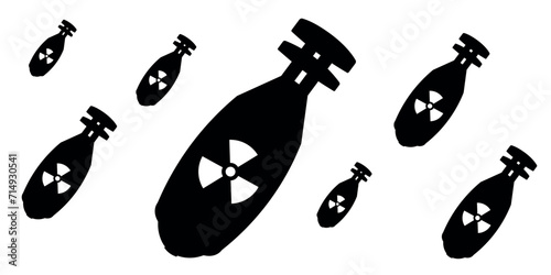 Falling nuclear bombs silhouette vector illustration