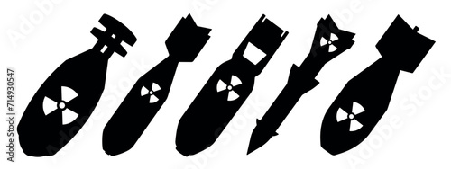 Nuclear bomb silhouette. Aviation bombs set with nuclear sign