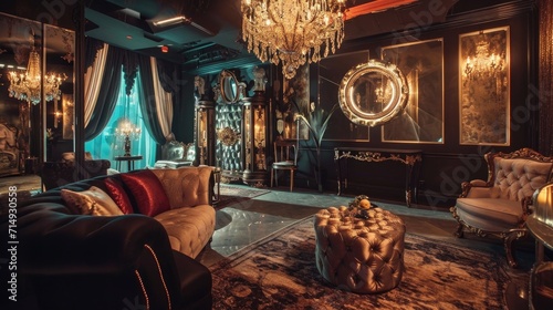 Luxury and fashionable living room interior of european luxury restaurant