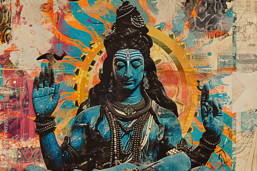 Hindu God Shiva in meditation. Generative AI photo