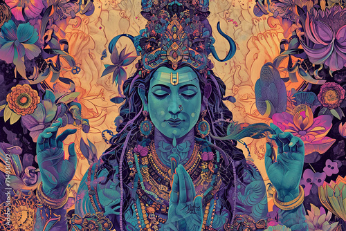 Hindu God Shiva painting. Generative AI