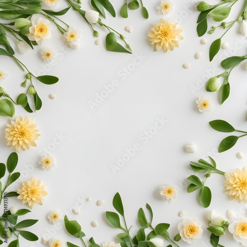 Botanical Illustration Flowers and Leaves on White Background