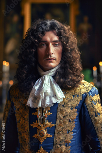 Louis XIV walking around palace Versailles close to Paris (generative AI)