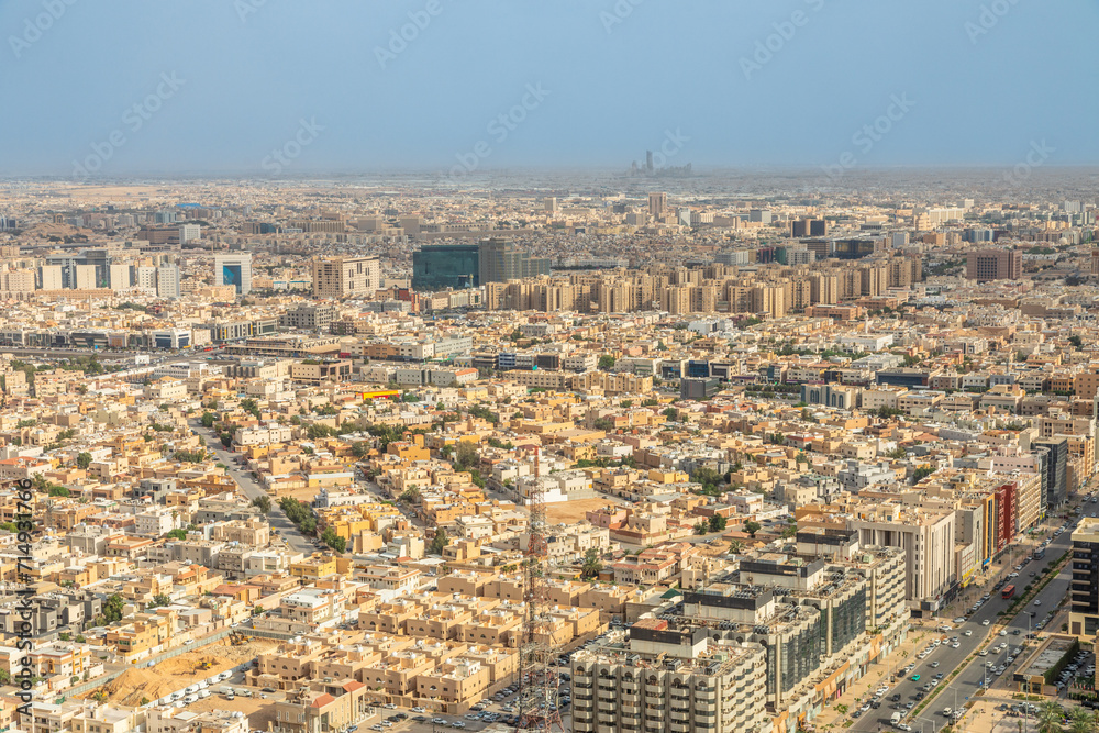 Aerial panorama of residential district streets of Riyadh city, Al Riyadh, Saudi Arabia
