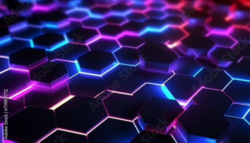 Abstract hexagonal background with neon lighting and futuristic technology concept.