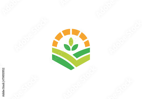 leaf with sun logo, creative agriculture farm design symbol template	
