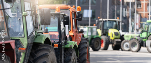 Farmers blocked traffic with tractors during a protest © scharfsinn86