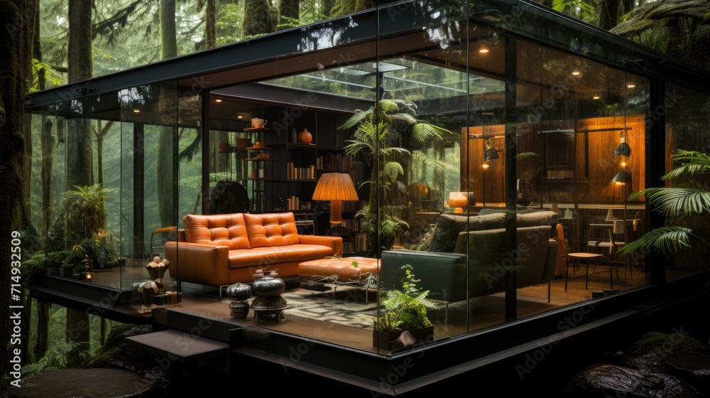 A modular minimalist glass room made of black steel designed for deep in the Amazon rainforest A modular minimalist glass room made of black steel designed for deep in the Amazon rainforest