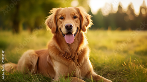 Chien golden retriever dans la nature. Animal domestique, chien, chiot, mignon. Pour conception et création graphique.