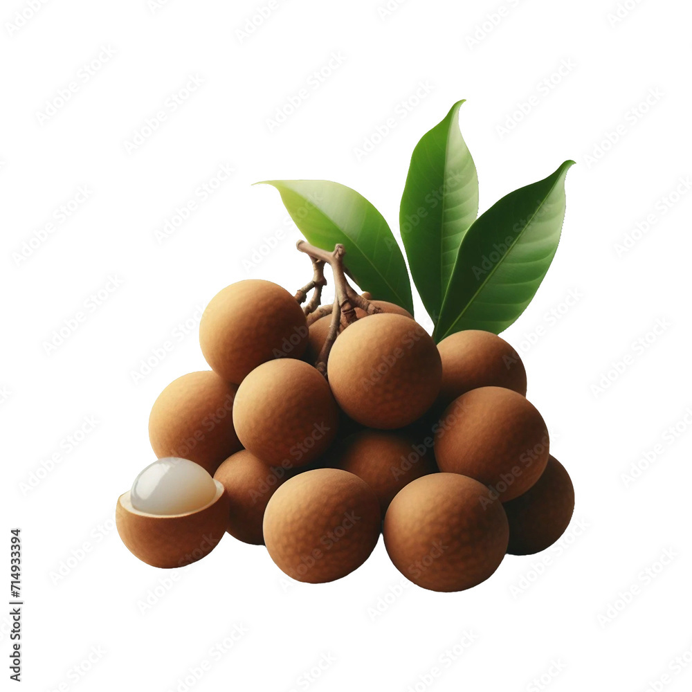 Longan. Fresh Longan fruits with leaves isolated on transparent background on Ai generative. Longan. Fresh Longan fruits with leaves isolated on transparent background on Ai generative.