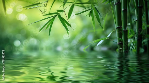 Bamboo background - lush foliage with reflection in the water
