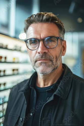 middle aged man wearing pair of trendy glasses