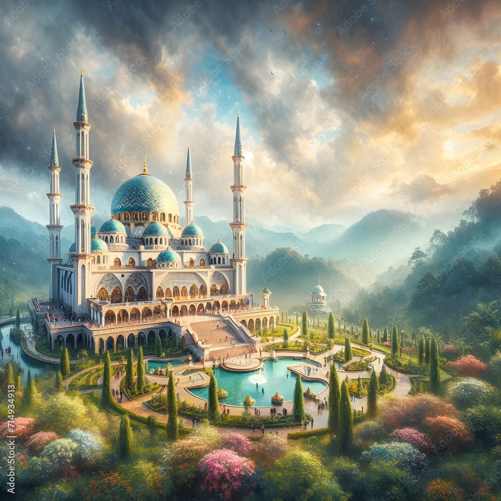 Obraz premium Heavenly Islamic Mosque Illustration