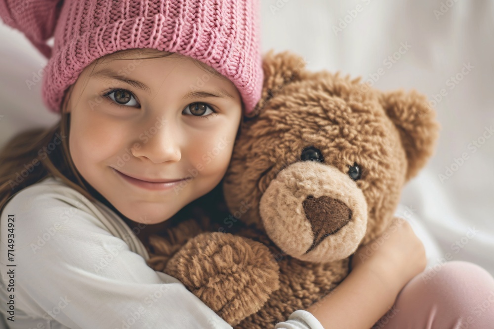Little girl hugging a teddy bear Generative AI Little girl hugging a teddy bear Generative AI