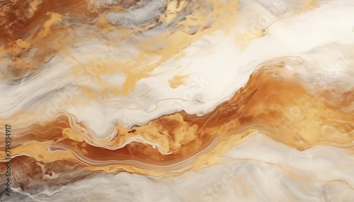 Abstract marble texture in swirls of orange and white, resembling natural stone for backgrounds or design elements.