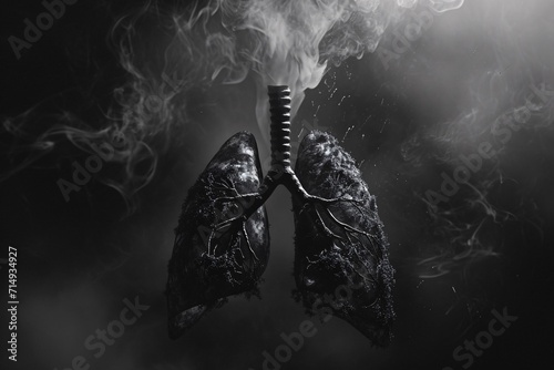 A close-up of a lung with a cigarette in it Generative AI photo