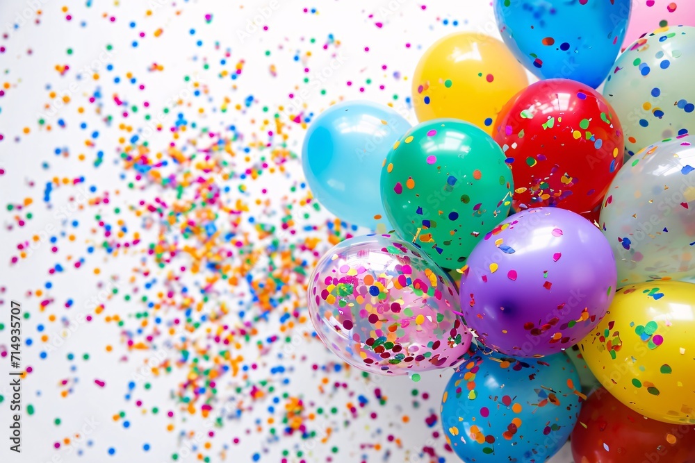 Colorful balloons with confetti falling around them Generative AI Colorful balloons with confetti falling around them Generative AI
