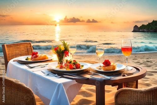 table setting at the beach
