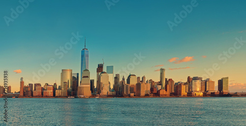New York City skyline urban view at sunset