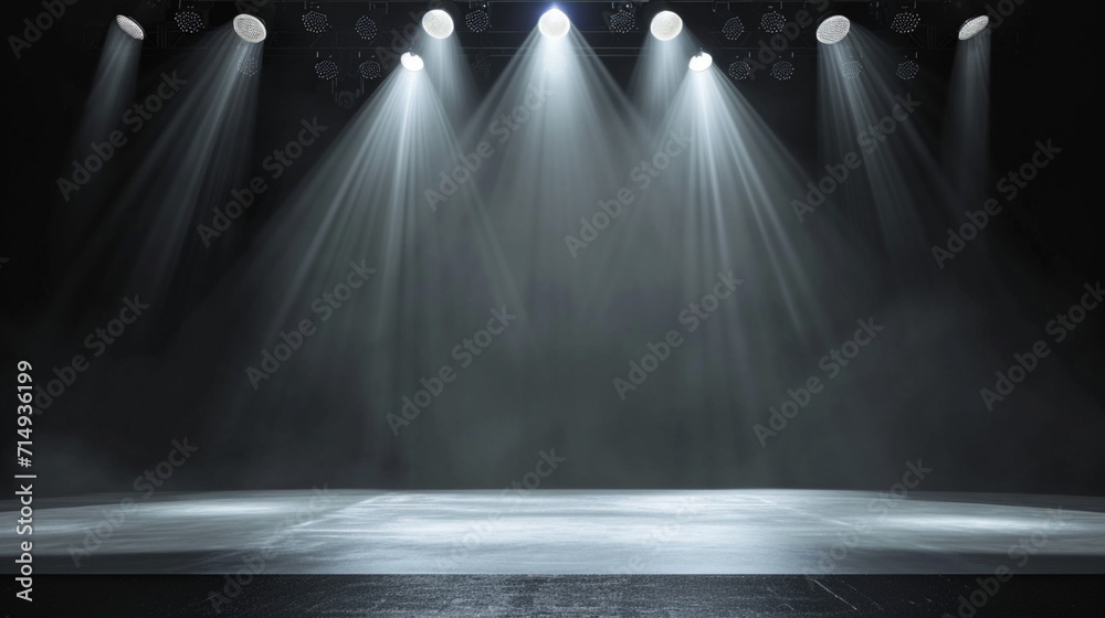 multi-purpose show stage. Suitable platform for concerts, dances, one-man plays. Stand up show. Suitable for backgrounds. Contemporary looking, bright and bright stage. - obrazy, fototapety, plakaty 