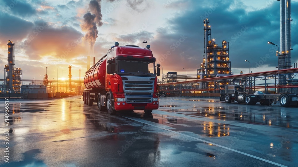 Transportation of oil and natural gas by truck in Oil Refinery factory - obrazy, fototapety, plakaty 