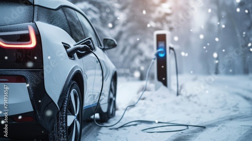 Close-up of electric car charging, ecology transportation concept