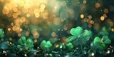 Abstract green blurred background with round bokeh for st patrick's day celebration with clovers