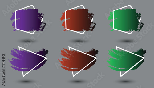 a set of designs with a dab of paint and a geometric shape with a gradient of different colors. green, red, purple grunge modern design with an empty space