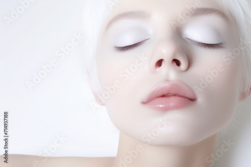 Gentle portrait of a woman with closed eyes showing light daytime makeup