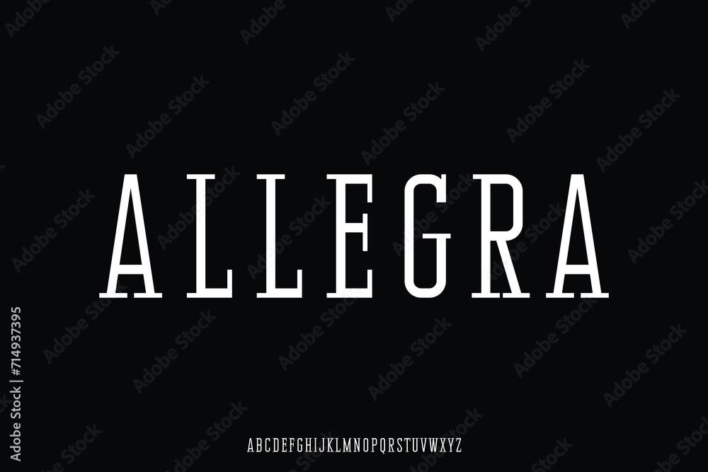 Elegant condensed slab serif alphabet display font vector. Fashion typography style