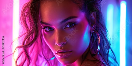 top model bathed in neon lighting