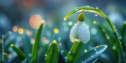 Spring, a dew drop on a snowdrop petals