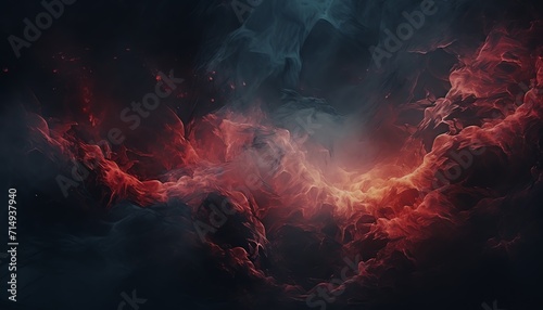Dramatic red and blue cloudscape, resembling a fiery explosion in a stormy sky, suitable for abstract backgrounds.