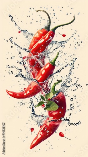 A few chili peppers, Water splashing