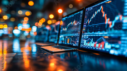 Stock market analysis: A businessman analyzing stock market data on a laptop, combining finance and technology