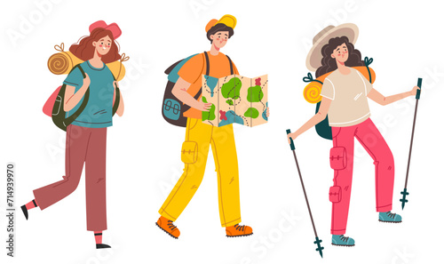 Man woman tourist campers people characters isolated set. Vector flat graphic design isolated illustration