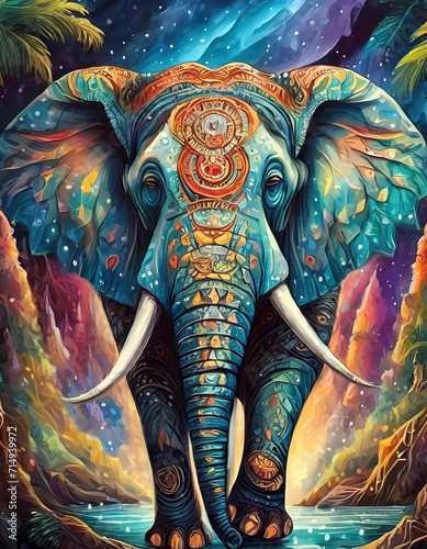 Colorful Indian elephant with mandalas, poster, postcard, t-shirt print motif © Gabriella88