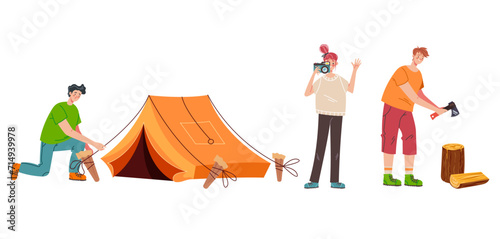 Man woman tourist campers people characters isolated set. Vector flat graphic design isolated illustration