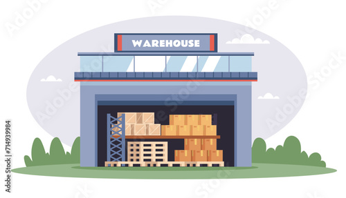 Fototapeta Naklejka Na Ścianę i Meble -  Warehouse logistic interior storage room factory concept. Vector flat graphic design illustration