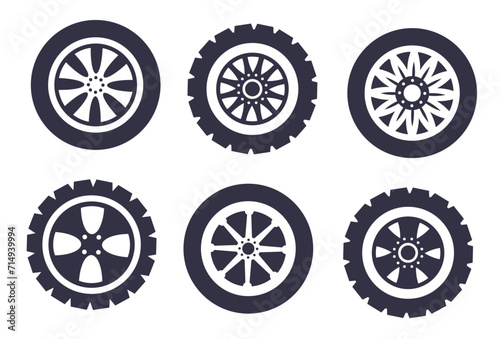 Wheel car auto service isolated on white background set. Vector graphic design element illustration	