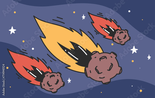 Meteor comet meteorite fire in space sky concept. Vector graphic design illustration