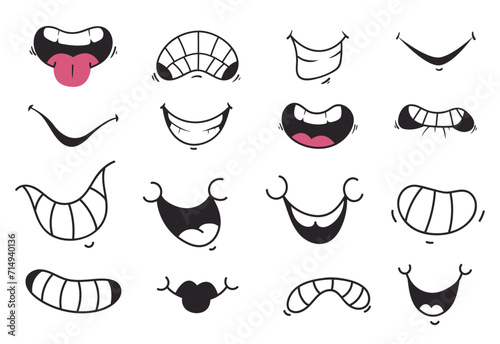 Mouth smile cute cartoon doodle face expression isolated set. Vector graphic design element illustration