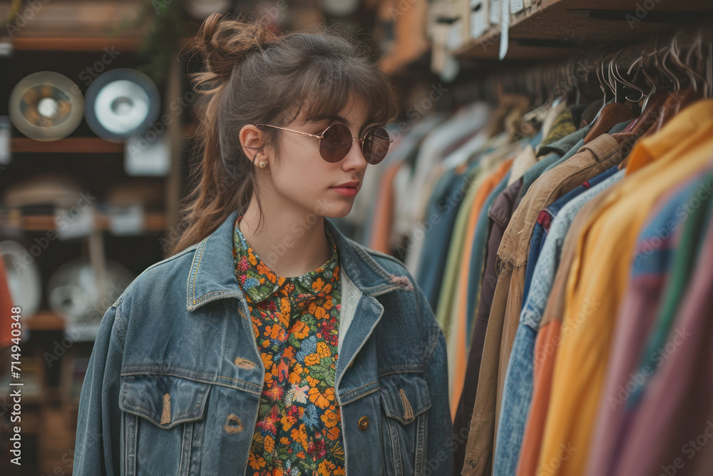 Vintage Style Exploration, Young Woman at a Thrift Shop